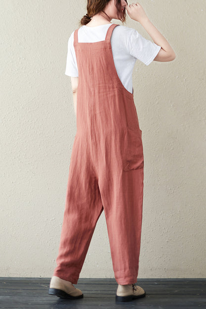 Orange Casual Cropped Linen Overalls C2845