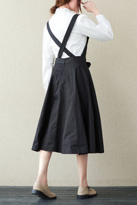 Spring Summer Black Suspender Midi Dress C2846