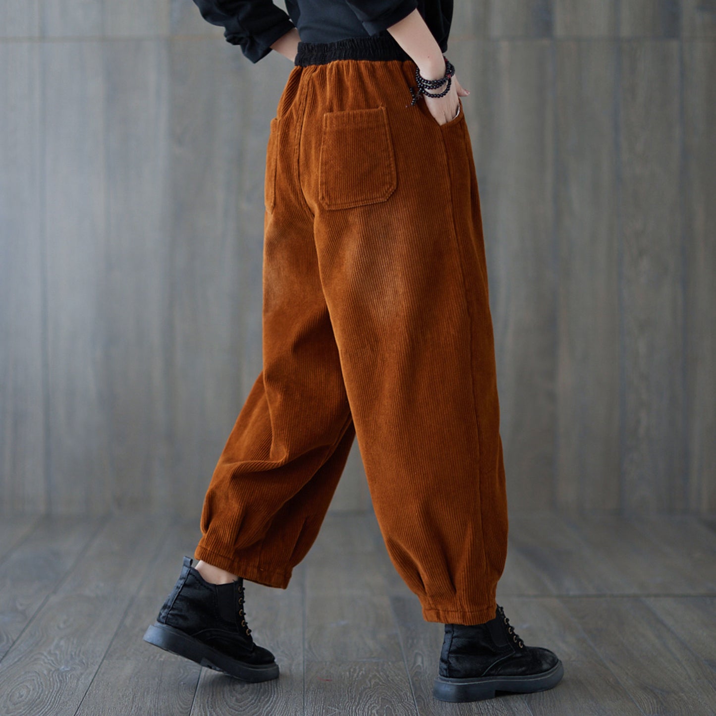 Brown Casual High Waist Corduroy Pants C181701
