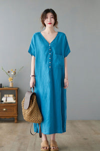 Simple Summer Linen Dress Women C224601