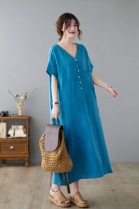 Simple Summer Linen Dress Women C224601