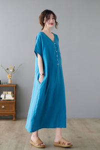 Simple Summer Linen Dress Women C224601