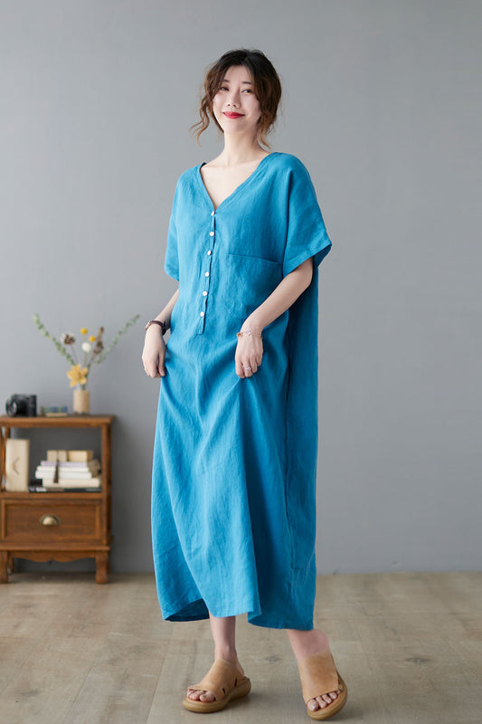 Simple Summer Linen Dress Women C224601