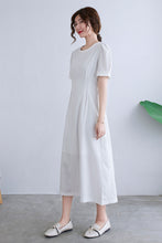Load image into Gallery viewer, White Puffy Short Sleeve Linen Dress For Women C229901
