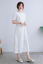 Load image into Gallery viewer, White Puffy Short Sleeve Linen Dress For Women C229901
