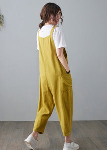 Yellow Casual Cropped Linen Jumpsuits C2100