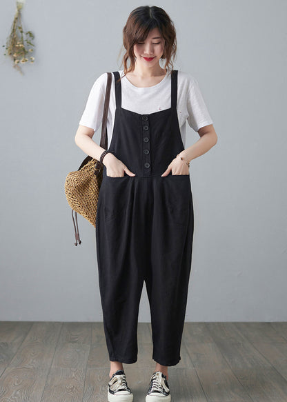 Black Casual Cropped Linen Jumpsuits C210201