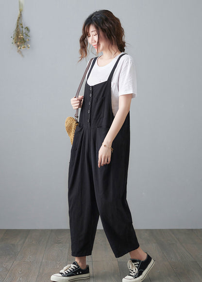 Black Casual Cropped Linen Jumpsuits C210201