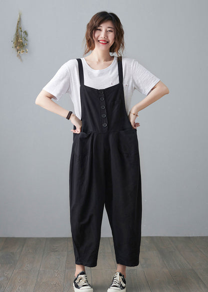 Black Casual Cropped Linen Jumpsuits C210201