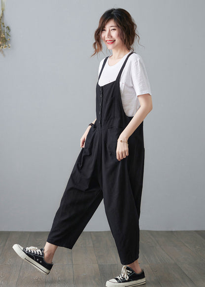 Black Casual Cropped Linen Jumpsuits C210201