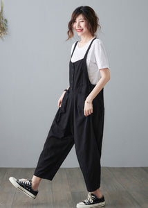 Black Casual Cropped Linen Jumpsuits C210201