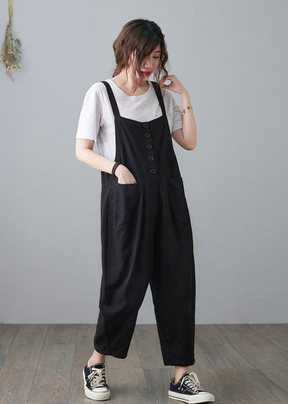 Black Casual Cropped Linen Jumpsuits C210201