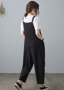 Black Casual Cropped Linen Jumpsuits C210201