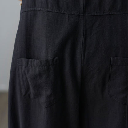 Black Casual Cropped Linen Jumpsuits C210201