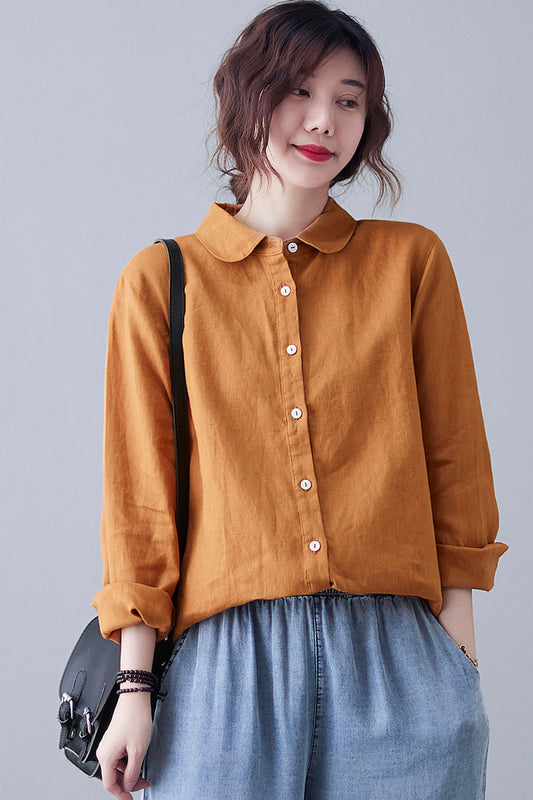 Women Long Sleeve Linen Shirt C2120