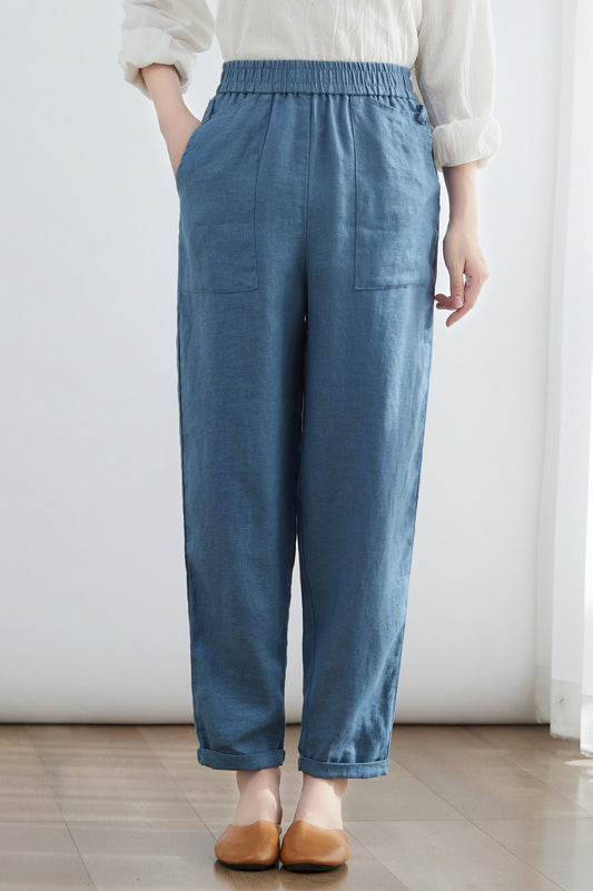 Womens Cropped Slacks Pants in Blue C2676