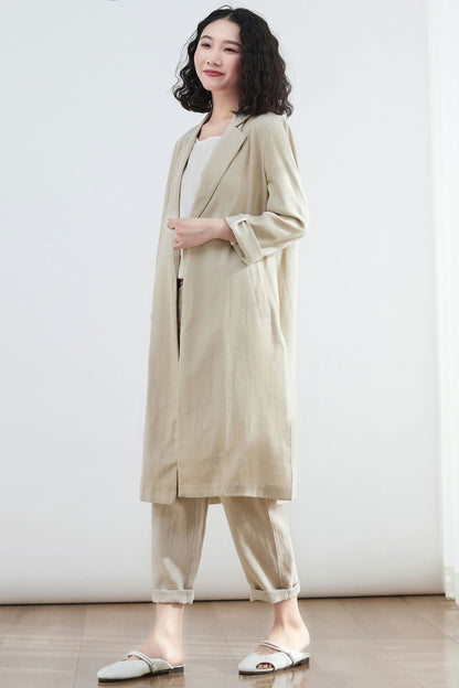 Simple Retro Linen Trench Coat C2682