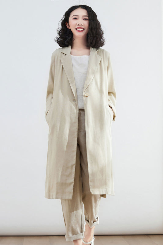 Simple Retro Linen Trench Coat C2682