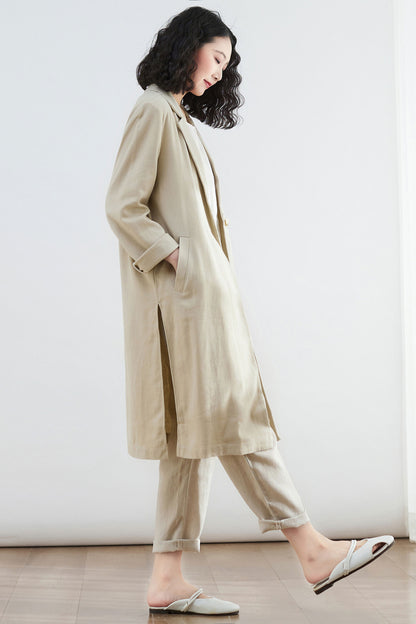 Simple Retro Linen Trench Coat C2682