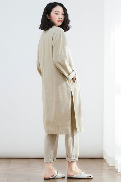 Simple Retro Linen Trench Coat C2682