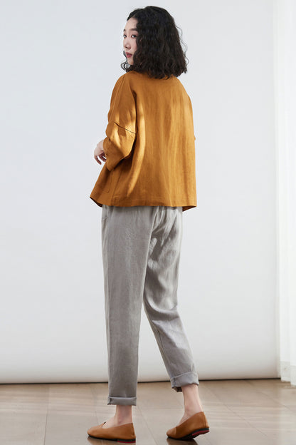 womens loose fit linen Cardigan tops C2684