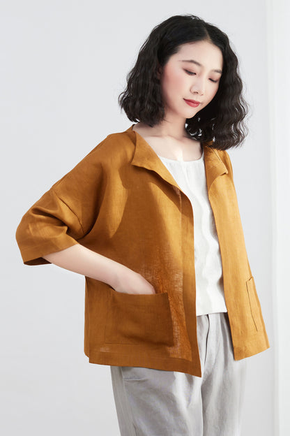 womens loose fit linen Cardigan tops C2684
