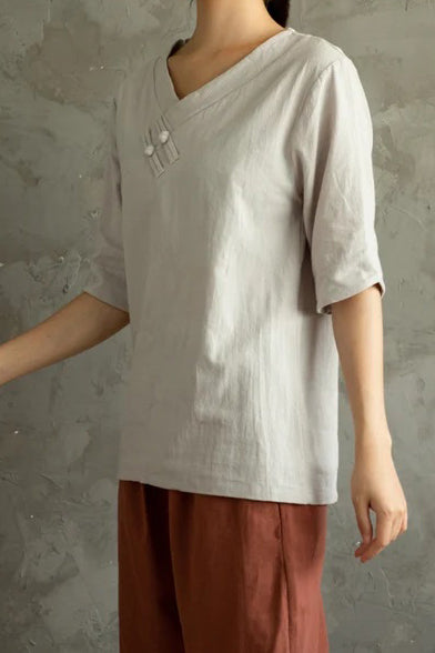 Women's Loose Short Sleeve Summer Cotton Tops C2864