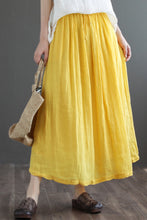 Load image into Gallery viewer, Yellow Elastic Waist Linen Swing Skirt C190303
