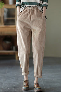 Khaki Elastic Waist Corduroy Pants C2440