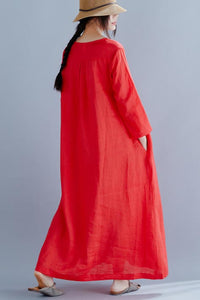 Loose linen maxi dress with loose waist and seven minute sleeve 190242