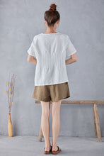 Load image into Gallery viewer, V Neck Basic Short Sleeve Linen Tops  C2248#YY02993
