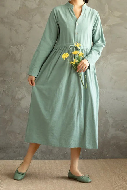 Green Drawstring Button up Shirt Dress C2861