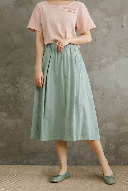 Summer Women Casual Cotton Linen Skirt C2869