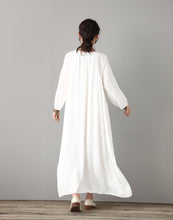 Load image into Gallery viewer, long sleeve white linen dress for women C1823
