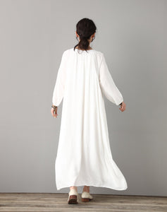 long sleeve white linen dress for women C1823