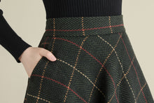 Load image into Gallery viewer, Winter Green Midi Wool Plaid Skirt, Swing Tartan wool Skirt C251201
