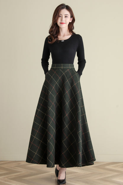 Retro High Waist Swing Wool Skirt  C2513