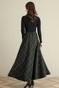 50s Retro High Waist Swing Tartan Wool Maxi Skirt  C251301