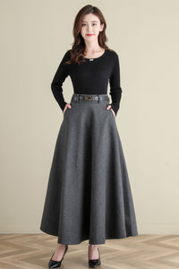 Thick Elastic Waist Maxi Wool Skirt, Swing Skirt, Full Skirt C2515