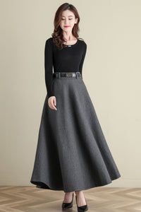 Thick Elastic Waist Maxi Wool Skirt, Swing Skirt, Full Skirt C2515