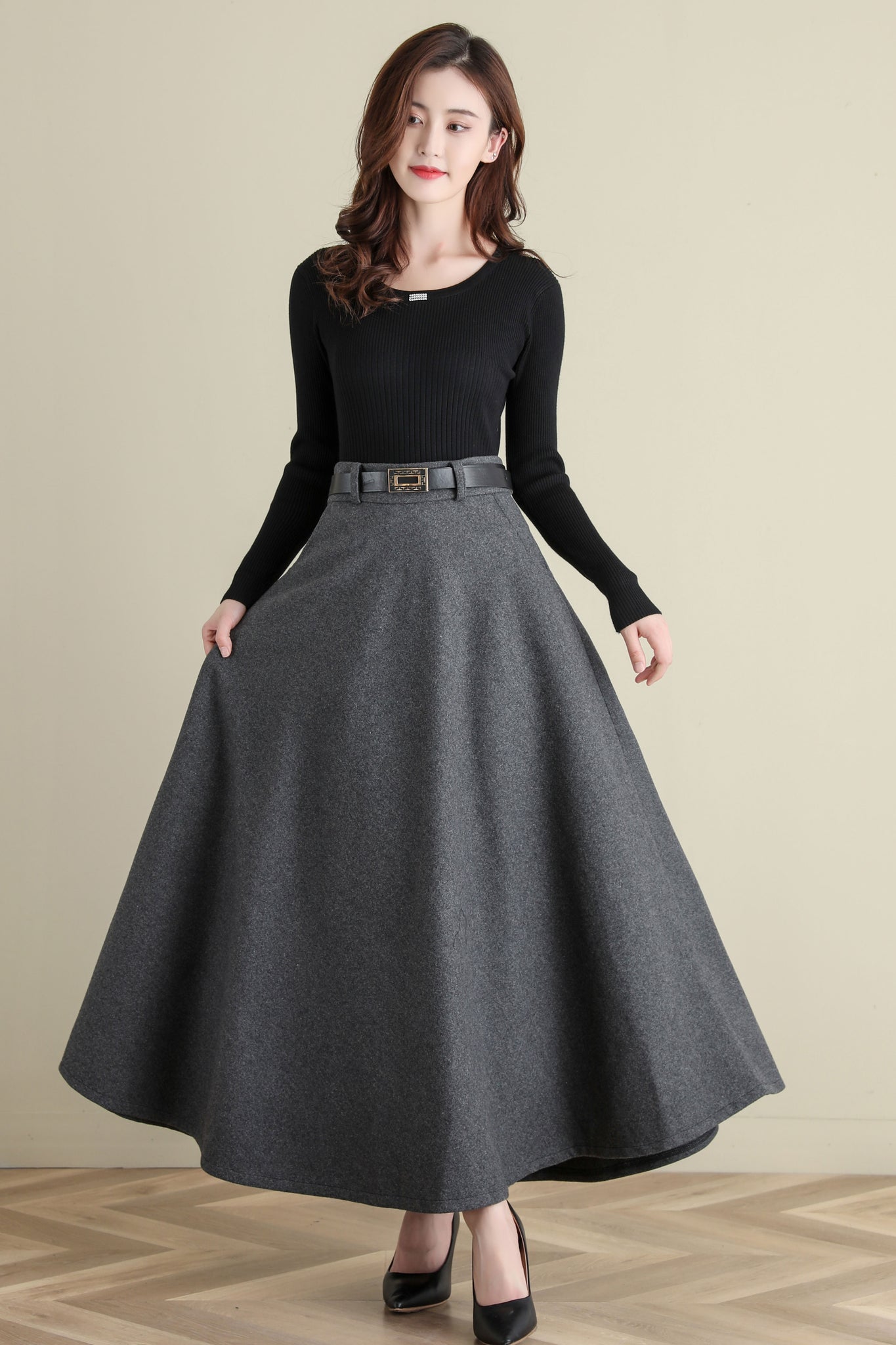 Thick Elastic Waist Maxi Wool Skirt, Swing Skirt, Full Skirt C2515 –  Ylistyle