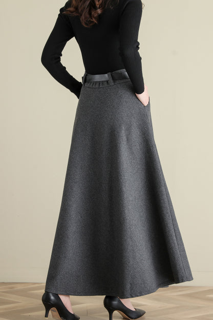 Thick Elastic Waist Maxi Wool Skirt, Swing Skirt, Full Skirt C2515