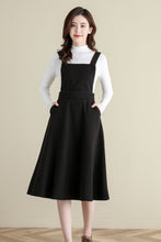 Load image into Gallery viewer, Black Wool Pinafore Dress, Midi wool dress C2516
