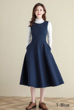 Load image into Gallery viewer, Sleeveless Wool Dress in blue, A Line wool Midi Dress C2517
