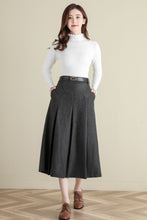 Load image into Gallery viewer, Grey Pleated Midi Wool Skirt Women, A Line Skirt with Pockets, Solid Skirt C251401
