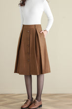 Load image into Gallery viewer, Retro Camel Button Front wool skirt, Wool Midi Skirt C252001
