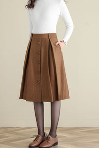 Retro Camel Button Front wool skirt, Wool Midi Skirt C252001