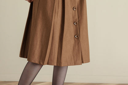 Retro Camel Button Front wool skirt, Wool Midi Skirt C252001