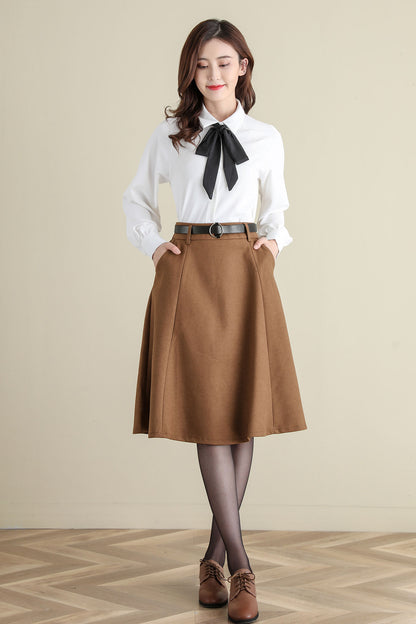 Winter Wool Midi Length High Waist A Line Skirt C2519