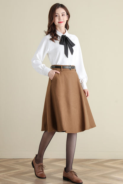Winter Wool Midi Length High Waist A Line Skirt C2519